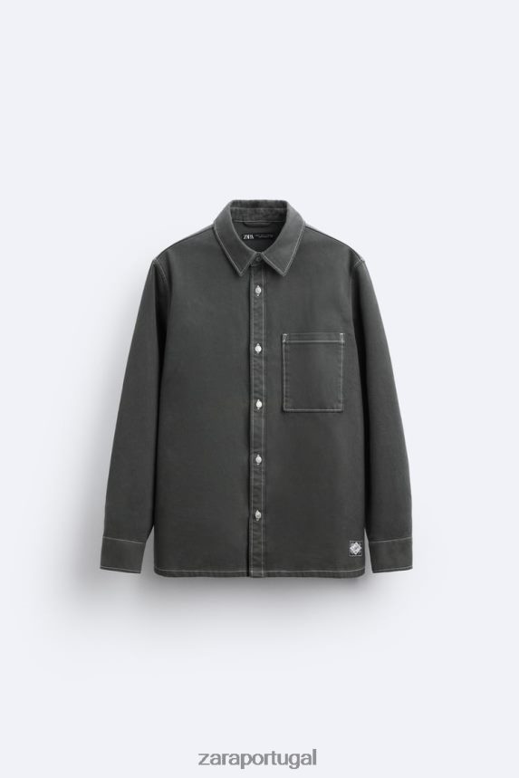 camisa com pesponto contrastante homens Zara cinza escuro Z2080L976 roupas