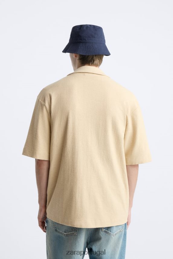 camisa de ajuste relaxado homens Zara cru Z2080L1015 roupas