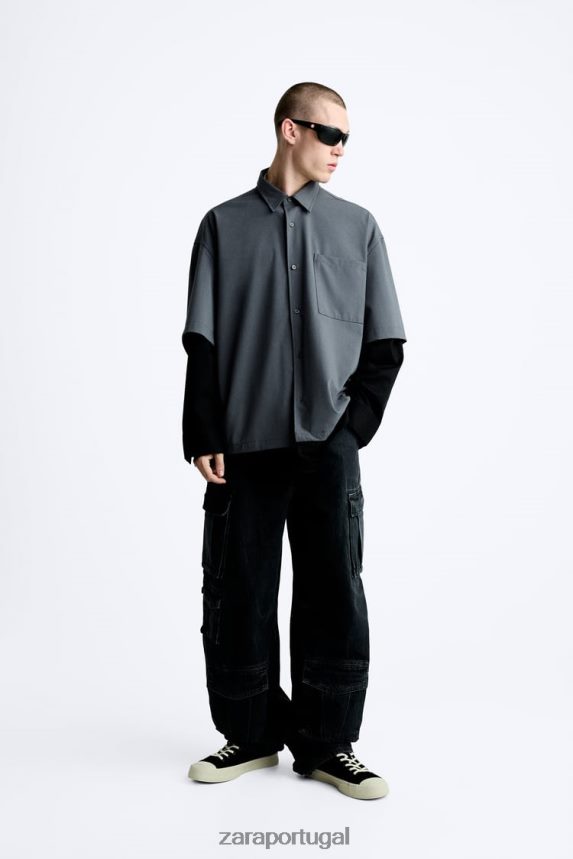camisa de manga em camadas homens Zara cinza antracite Z2080L974 roupas