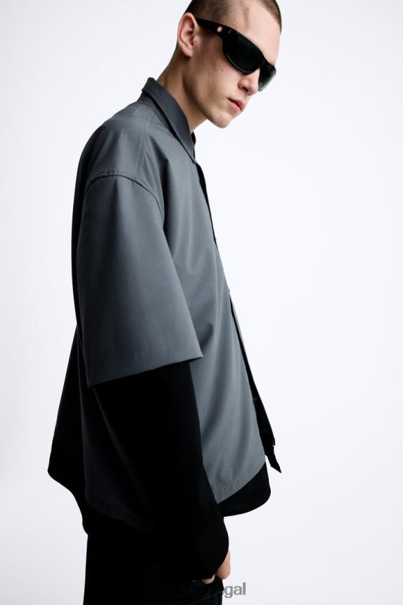 camisa de manga em camadas homens Zara cinza antracite Z2080L974 roupas