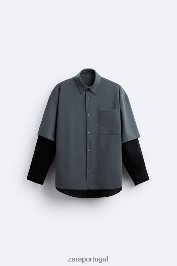 camisa de manga em camadas homens Zara cinza antracite Z2080L974 roupas