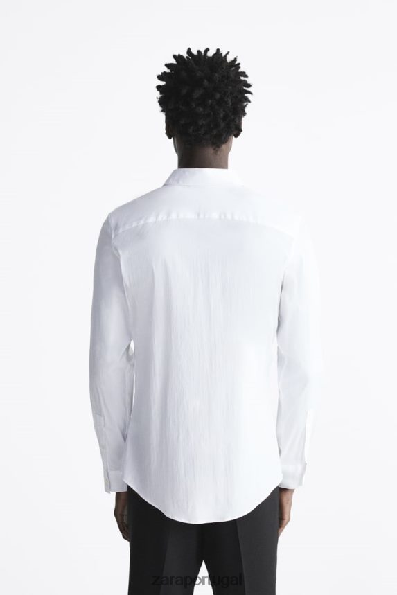 camisa de popelina elástica homens Zara branco Z2080L996 roupas