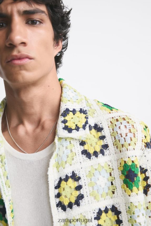 camisa de retalhos de crochê homens Zara multicolorido Z2080L1007 roupas