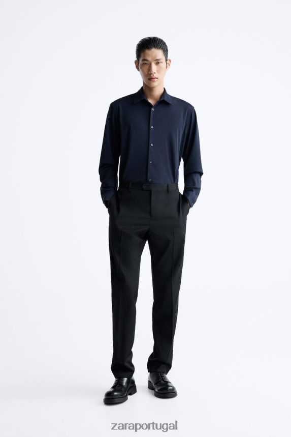 camisa elástica homens Zara azul-marinho Z2080L997 roupas
