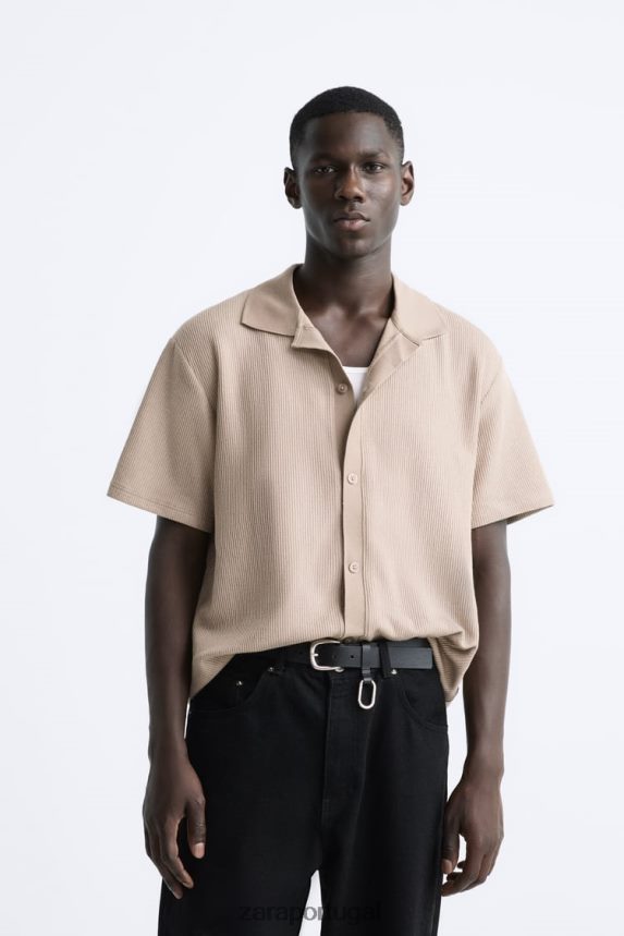 camisa estruturada homens Zara marrom claro Z2080L994 roupas