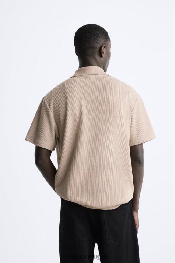 camisa estruturada homens Zara marrom claro Z2080L994 roupas