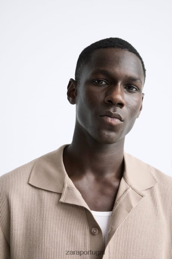 camisa estruturada homens Zara marrom claro Z2080L994 roupas