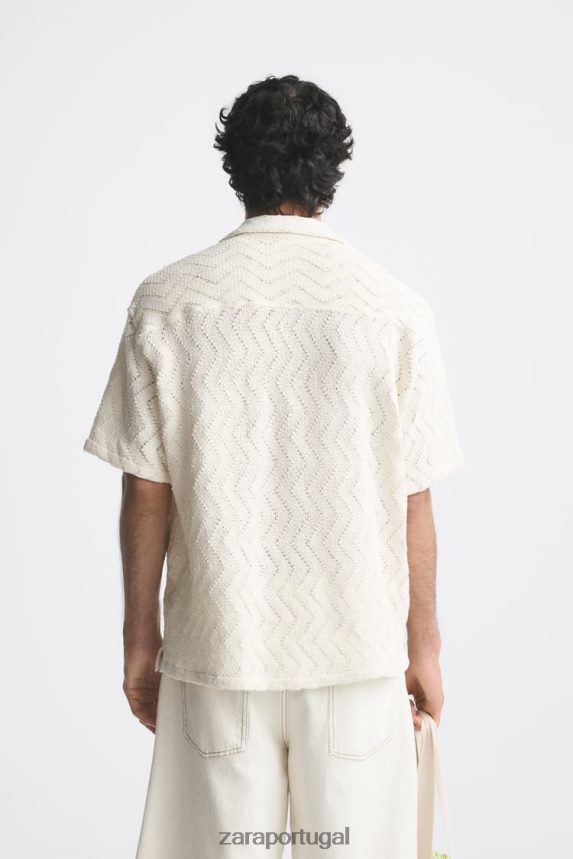 camisa estruturada homens Zara ostra branca Z2080L1008 roupas