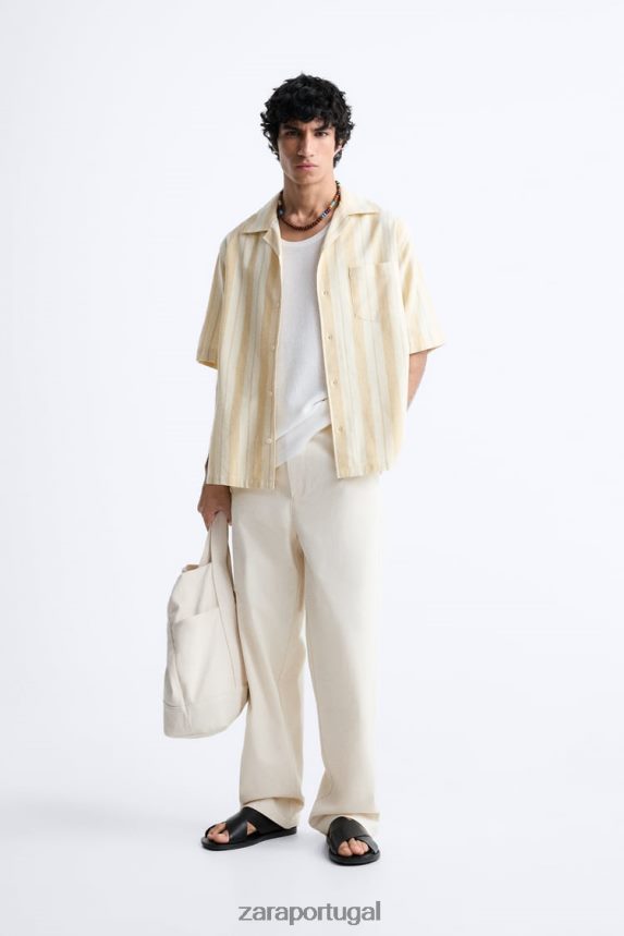 camisa jacquard listrada homens Zara amarelo Z2080L993 roupas
