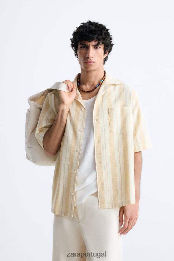camisa jacquard listrada homens Zara amarelo Z2080L993 roupas