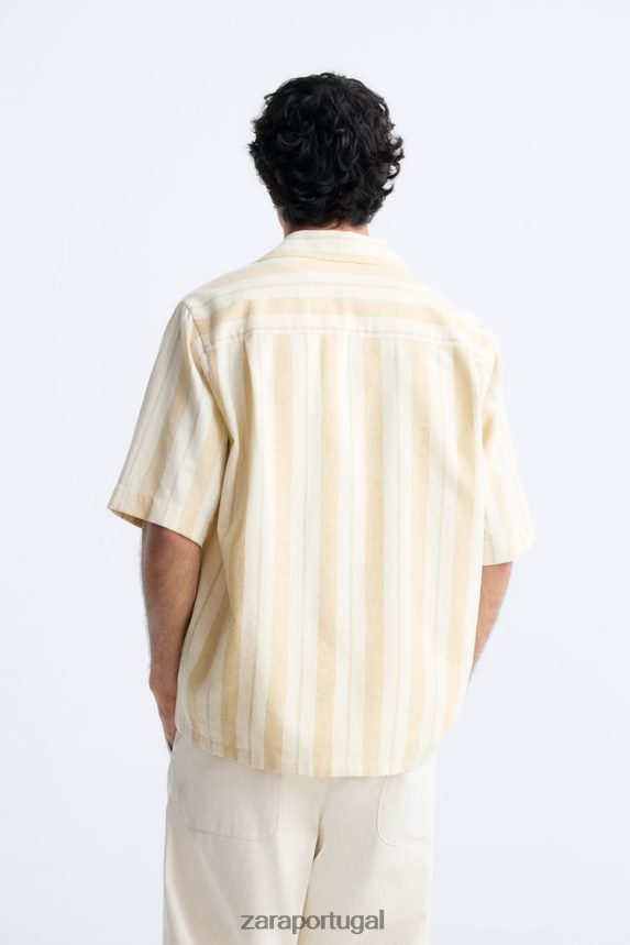 camisa jacquard listrada homens Zara amarelo Z2080L993 roupas