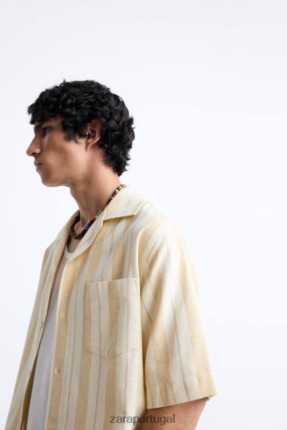 camisa jacquard listrada homens Zara amarelo Z2080L993 roupas