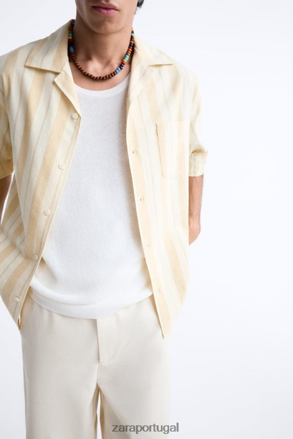 camisa jacquard listrada homens Zara amarelo Z2080L993 roupas