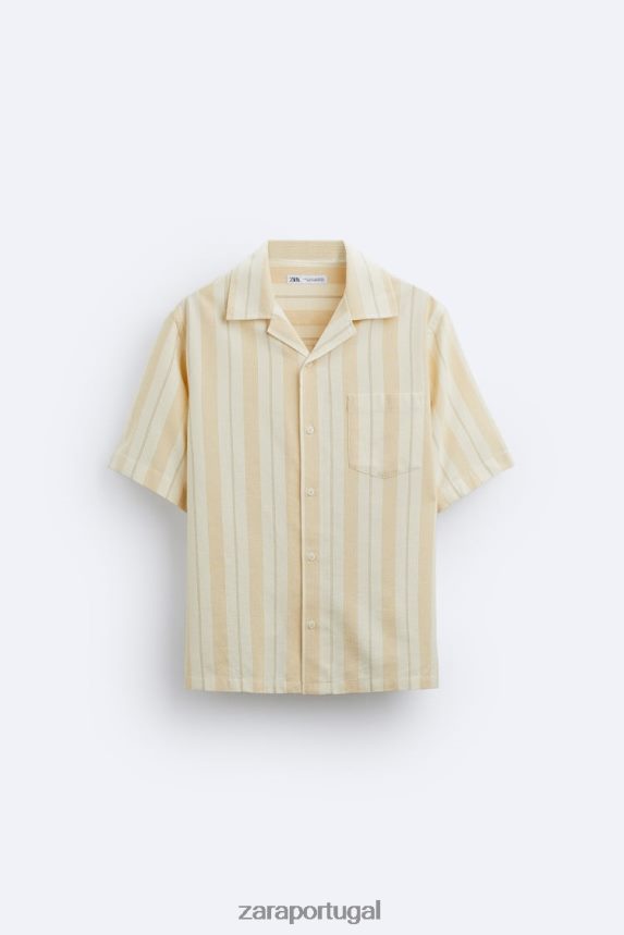 camisa jacquard listrada homens Zara amarelo Z2080L993 roupas