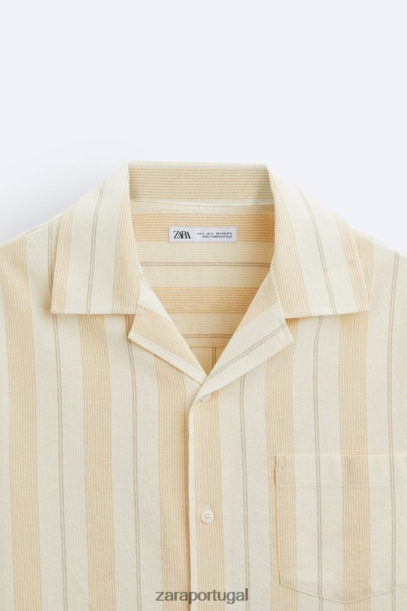 camisa jacquard listrada homens Zara amarelo Z2080L993 roupas