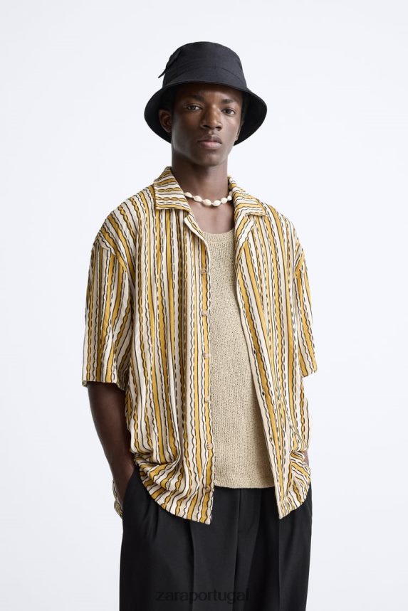 camisa jacquard listrada homens Zara cru/amarelo Z2080L989 roupas