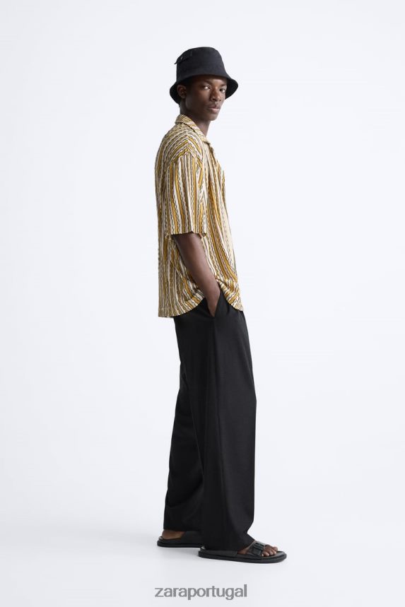 camisa jacquard listrada homens Zara cru/amarelo Z2080L989 roupas