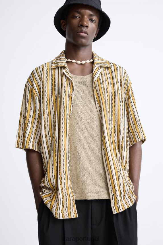 camisa jacquard listrada homens Zara cru/amarelo Z2080L989 roupas