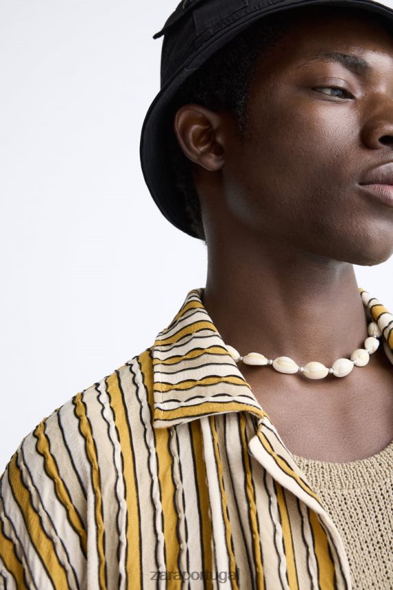 camisa jacquard listrada homens Zara cru/amarelo Z2080L989 roupas