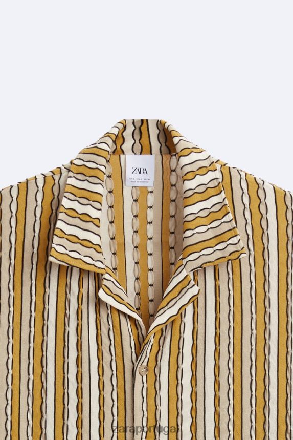 camisa jacquard listrada homens Zara cru/amarelo Z2080L989 roupas