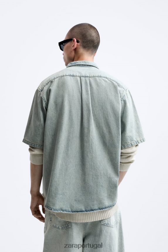 camisa jeans com bolso homens Zara azul Z2080L985 roupas