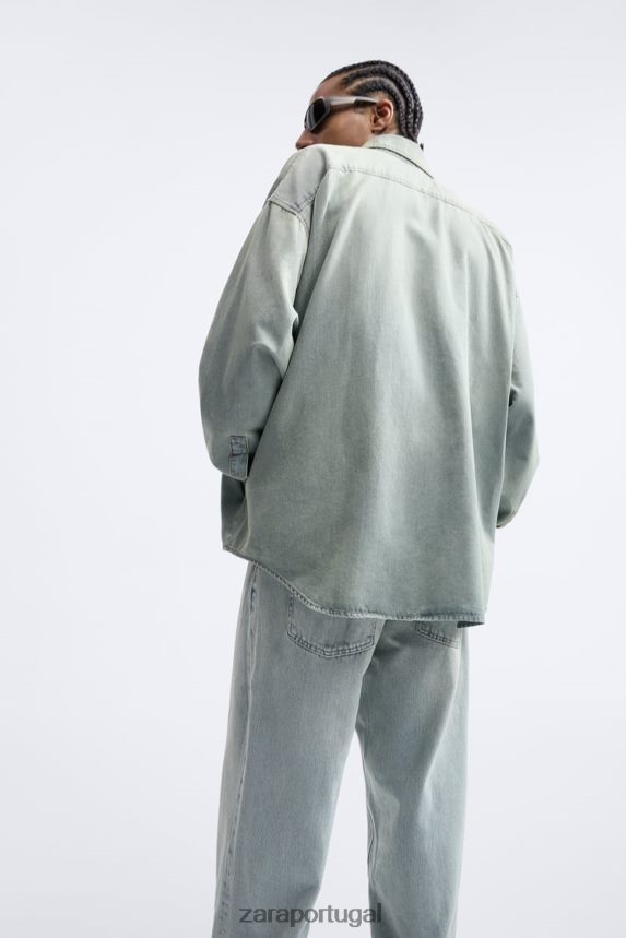 camisa jeans folgada homens Zara tinta azul Z2080L982 roupas