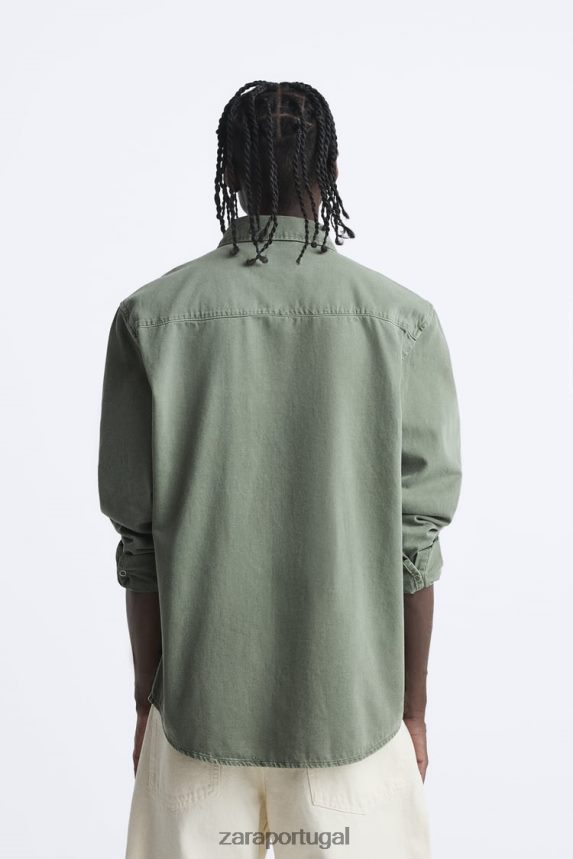 camisa jeans homens Zara cáqui Z2080L980 roupas