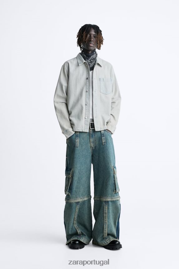 camisa jeans overdyed homens Zara azul Z2080L981 roupas