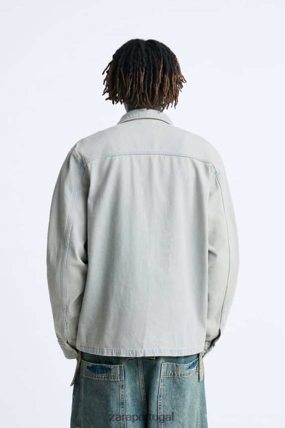 camisa jeans overdyed homens Zara azul Z2080L981 roupas