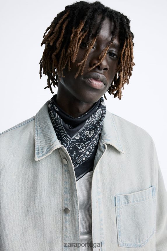 camisa jeans overdyed homens Zara azul Z2080L981 roupas