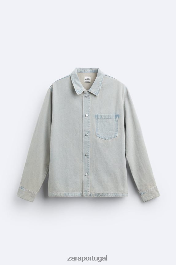 camisa jeans overdyed homens Zara azul Z2080L981 roupas