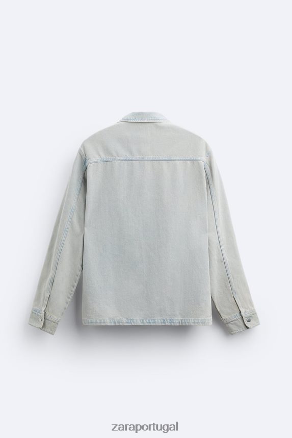 camisa jeans overdyed homens Zara azul Z2080L981 roupas