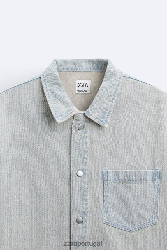 camisa jeans overdyed homens Zara azul Z2080L981 roupas