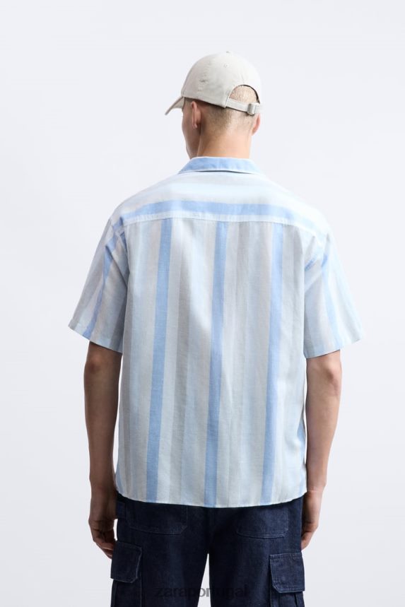 camisa listrada homens Zara azul claro Z2080L1003 roupas