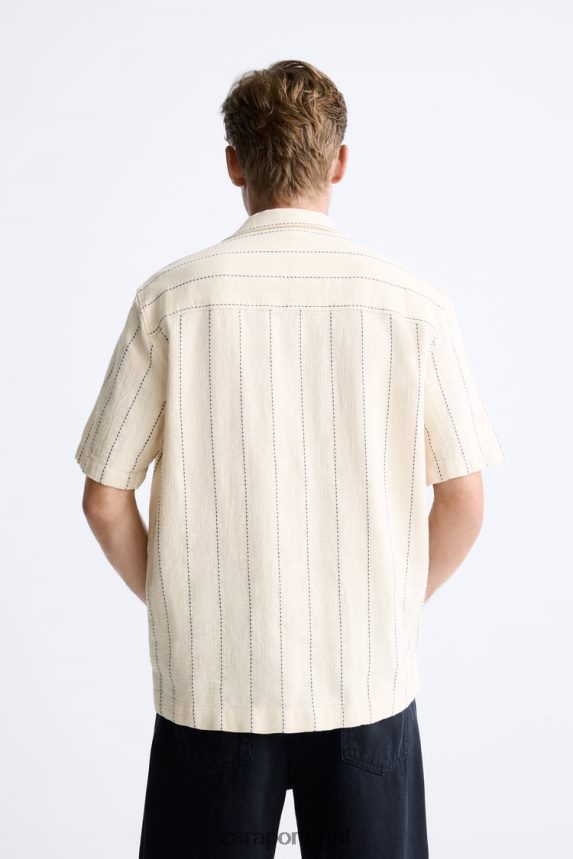 camisa listrada texturizada homens Zara bege Z2080L968 roupas