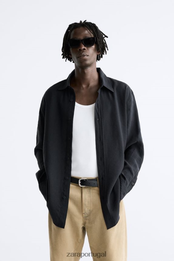 camisa mistura modal fluida homens Zara preto Z2080L972 roupas