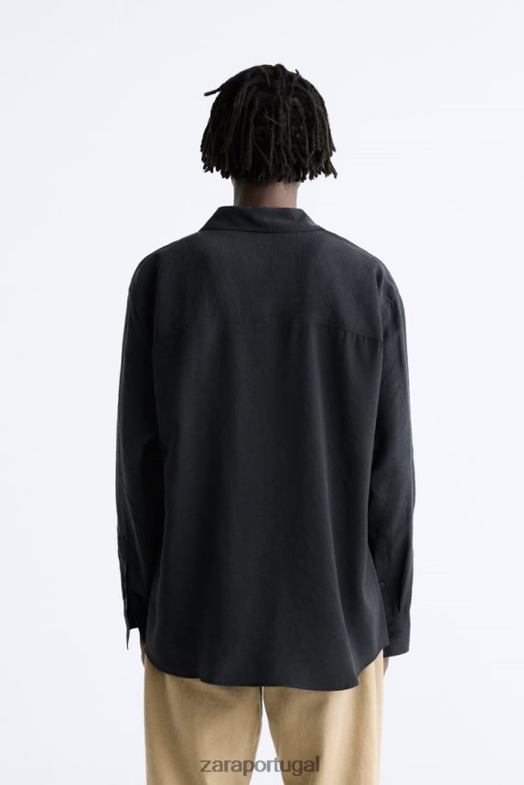 camisa mistura modal fluida homens Zara preto Z2080L972 roupas
