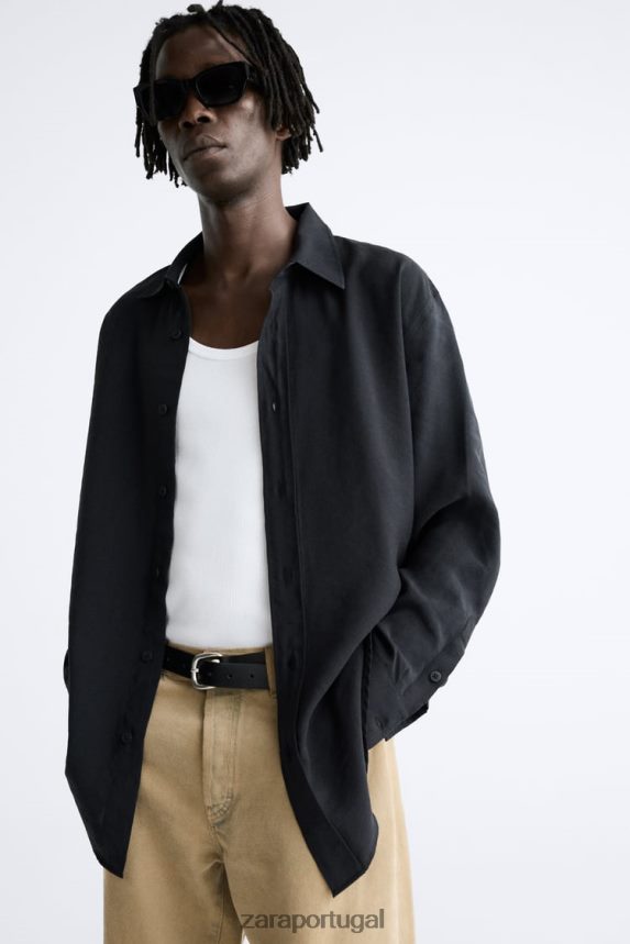 camisa mistura modal fluida homens Zara preto Z2080L972 roupas