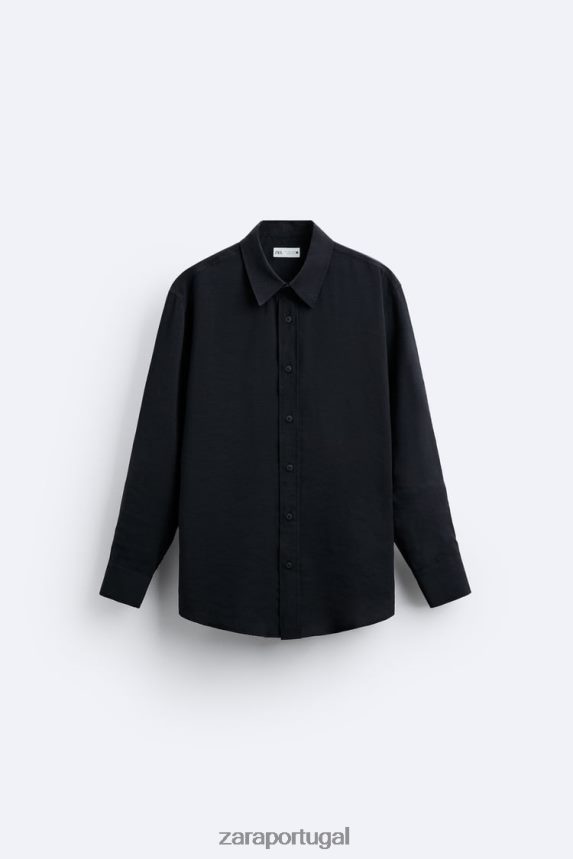 camisa mistura modal fluida homens Zara preto Z2080L972 roupas