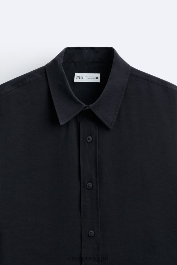 camisa mistura modal fluida homens Zara preto Z2080L972 roupas