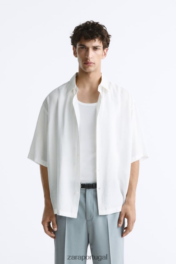 camisa mistura modal homens Zara ostra branca Z2080L1002 roupas