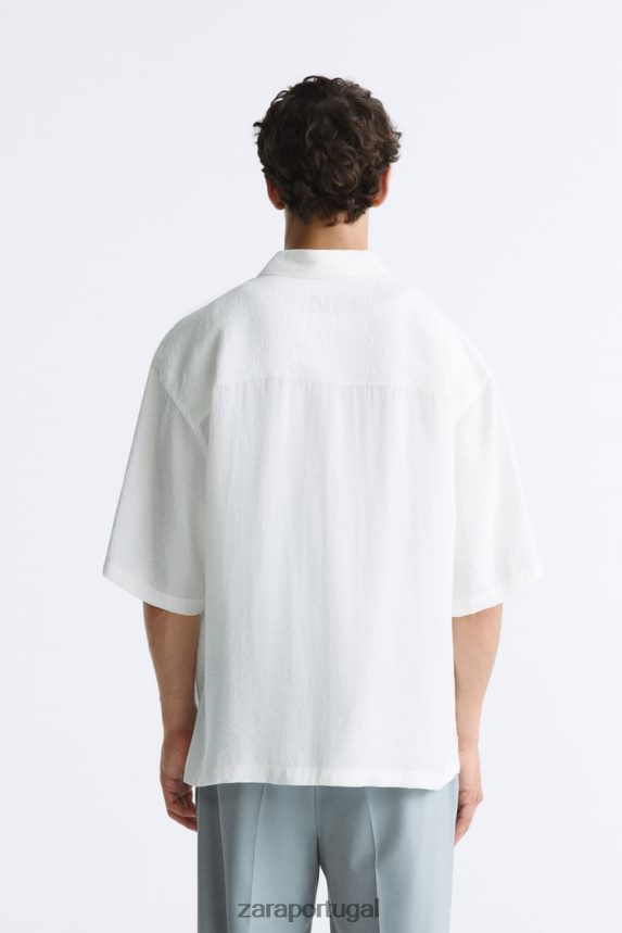 camisa mistura modal homens Zara ostra branca Z2080L1002 roupas