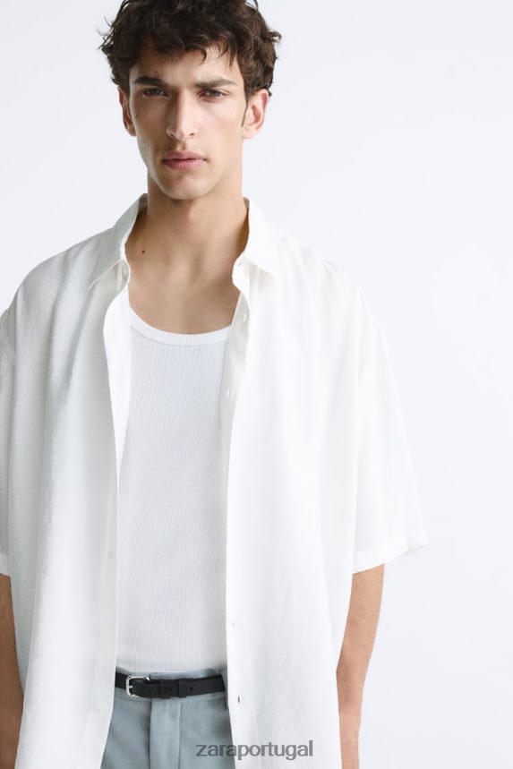 camisa mistura modal homens Zara ostra branca Z2080L1002 roupas