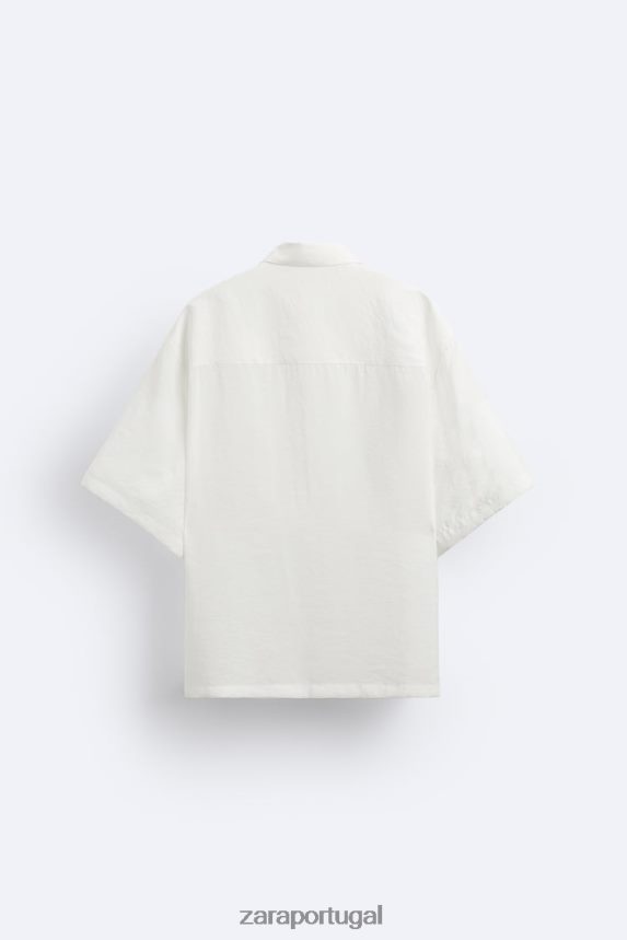 camisa mistura modal homens Zara ostra branca Z2080L1002 roupas
