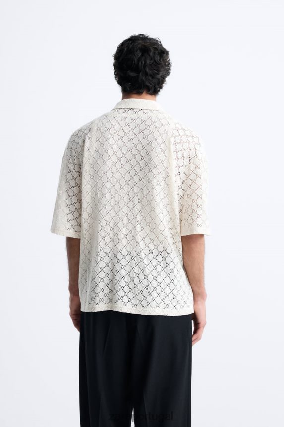 camisa texturizada de crochê homens Zara bege Z2080L1009 roupas
