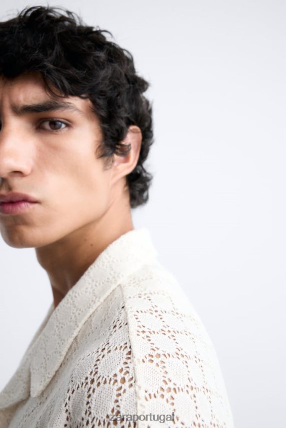 camisa texturizada de crochê homens Zara bege Z2080L1009 roupas