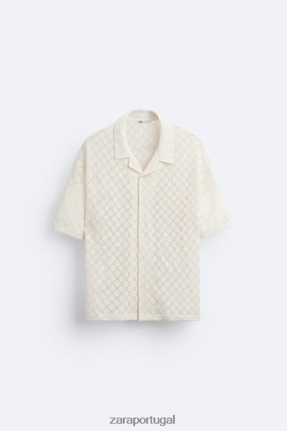 camisa texturizada de crochê homens Zara bege Z2080L1009 roupas