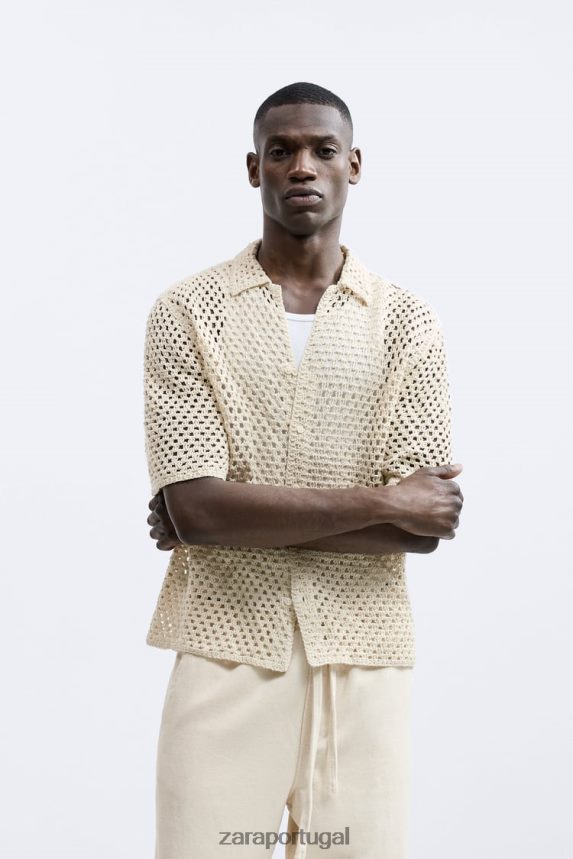 camisa texturizada de crochê homens Zara branco Z2080L1010 roupas