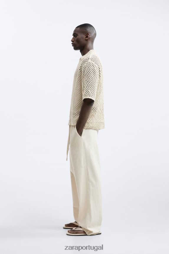 camisa texturizada de crochê homens Zara branco Z2080L1010 roupas