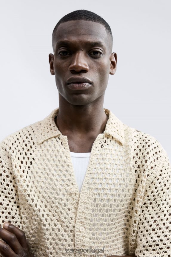 camisa texturizada de crochê homens Zara branco Z2080L1010 roupas